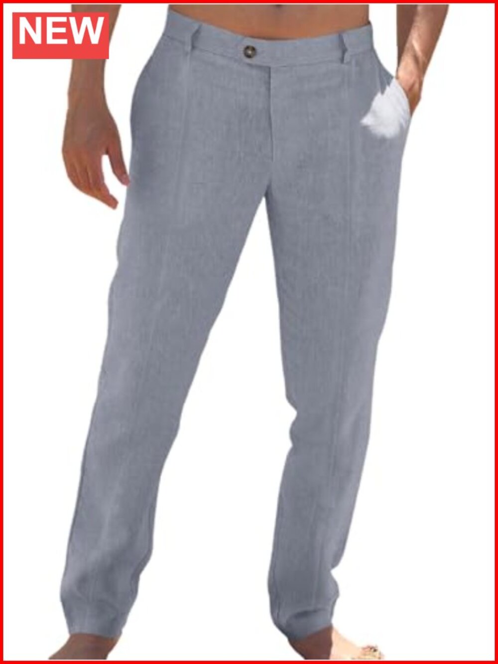 Mens Cotton Linen Casual Pants Elastic Waist Straight Leg Trousers